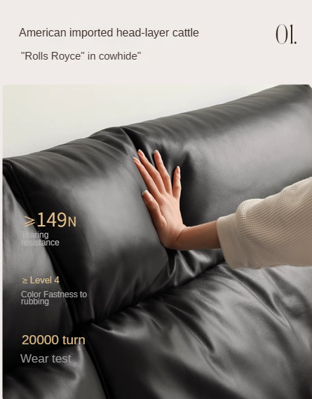 Genuine leather cowhide bed bedroom complete furniture light luxury style black.