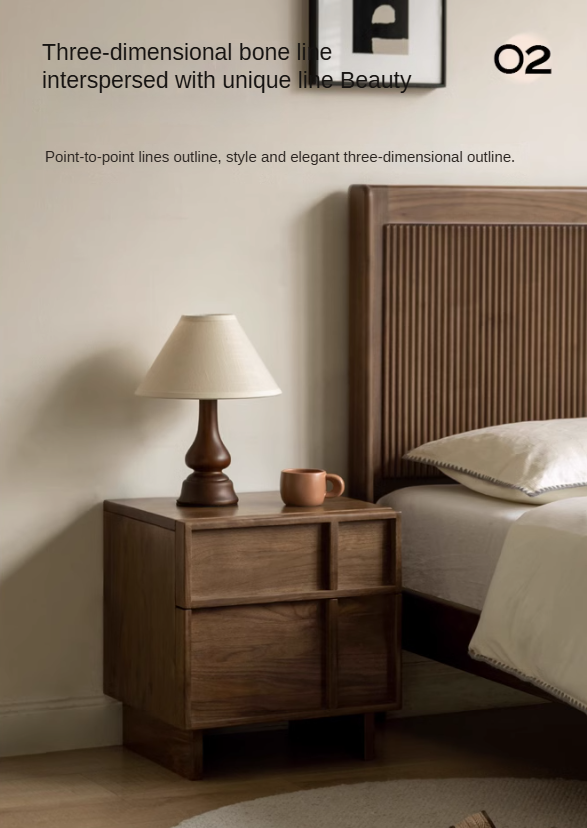 Black Walnut, Ash, Oak Solid Wood Storage Bedside Nightstand