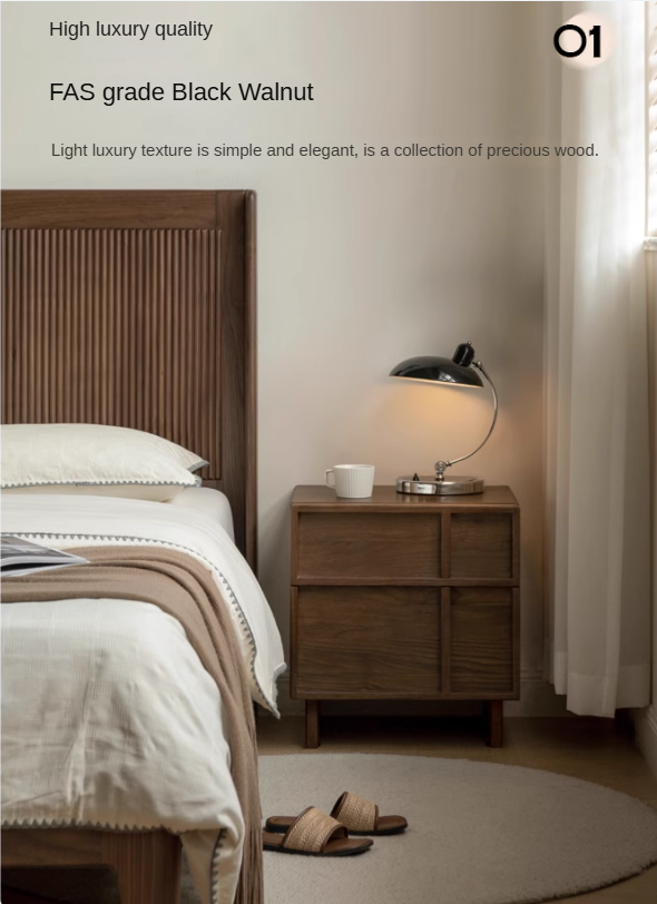 Black Walnut, Ash, Oak Solid Wood Storage Bedside Nightstand ,