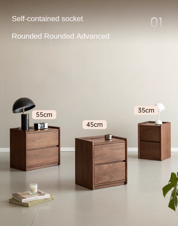 Sandalwood, Black Walnut Solid Wood Nightstand.