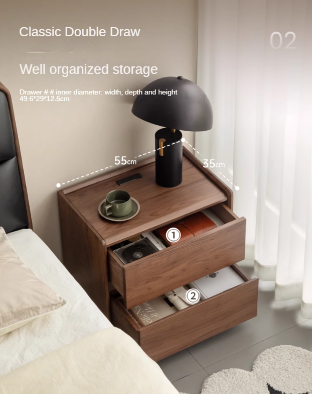 Sandalwood, Black Walnut Solid Wood Nightstand.