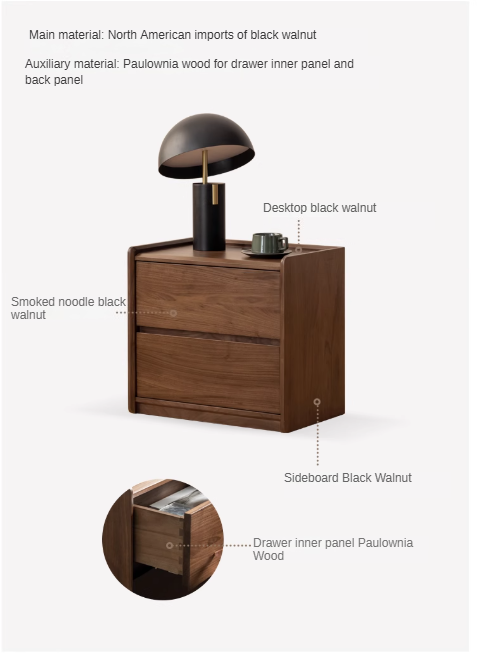 Sandalwood, Black Walnut Solid Wood Nightstand.