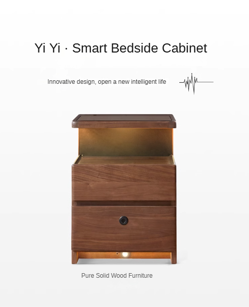 Cherry, Black Walnut, Sandalwood Solid Wood Wireless Charging with Lock Smart Nightstand.