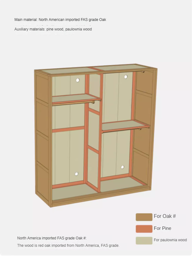 Oak Solid Wood Sliding Door Wardrobe