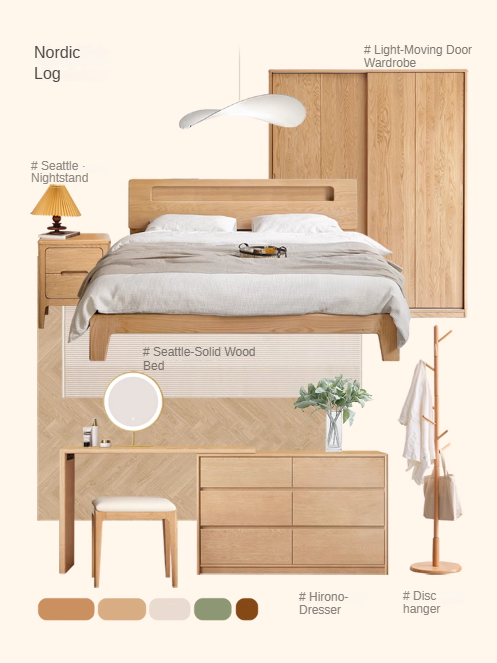Oak Solid Wood Sliding Door Wardrobe.