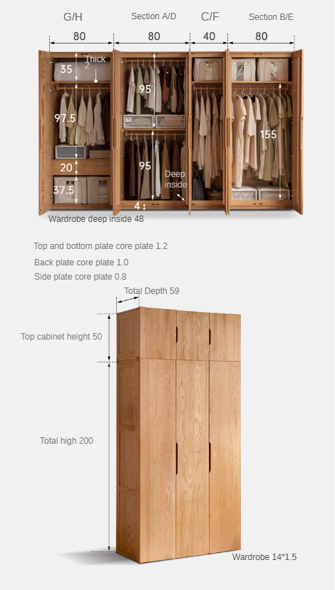 Oak Solid Wood Nordic Wardrobe.
