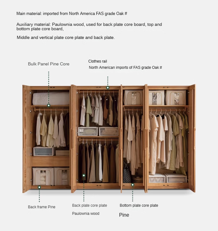 Oak Solid Wood Nordic Wardrobe.
