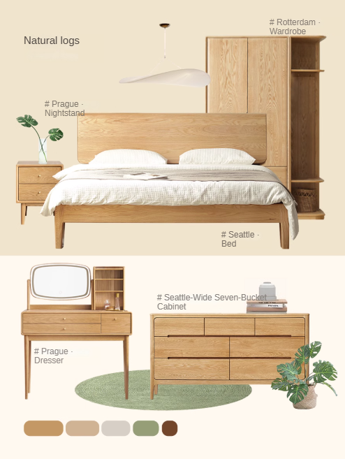 Oak Solid Wood Wardrobe Sliding Door-