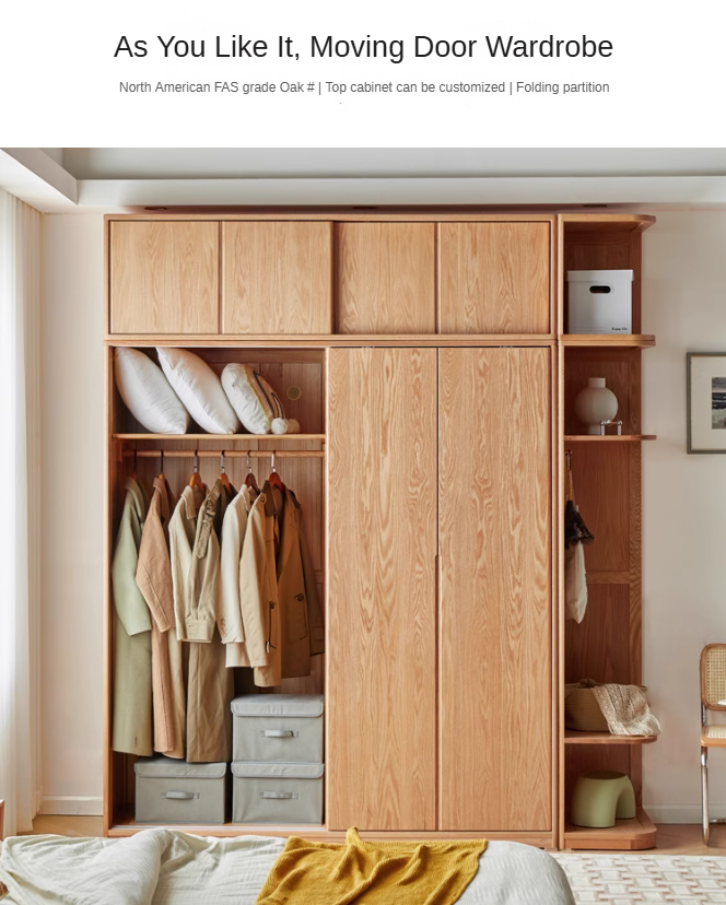 Oak Solid Wood Wardrobe Sliding Door-