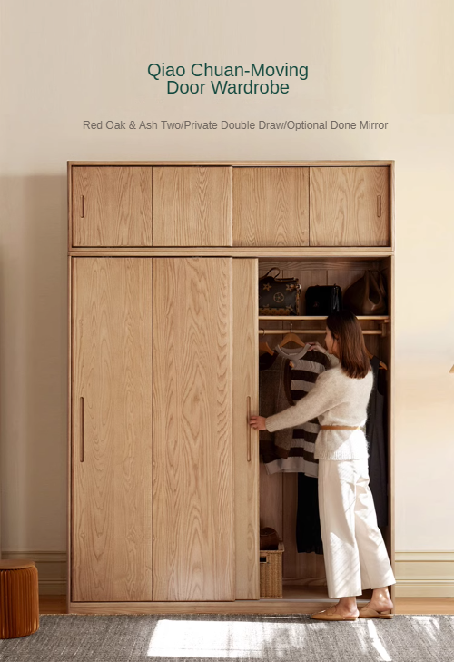 Oak, Ash Solid Wood Wardrobe Sliding Door.