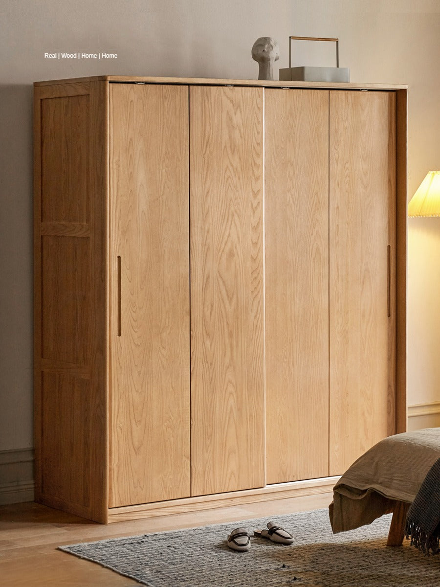 Oak, Ash Solid Wood Wardrobe Sliding Door.