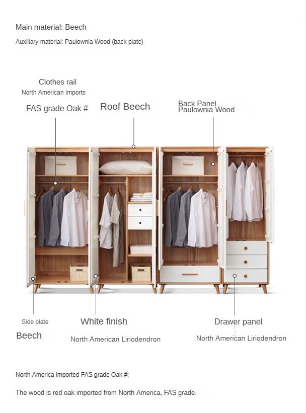 Beech Solid Wood Wardrobe Combination.