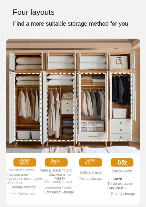 Beech Solid Wood Wardrobe Combination.