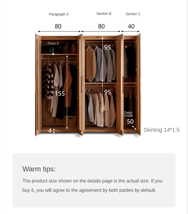 Oak Solid Wood Modern Wardrobe.
