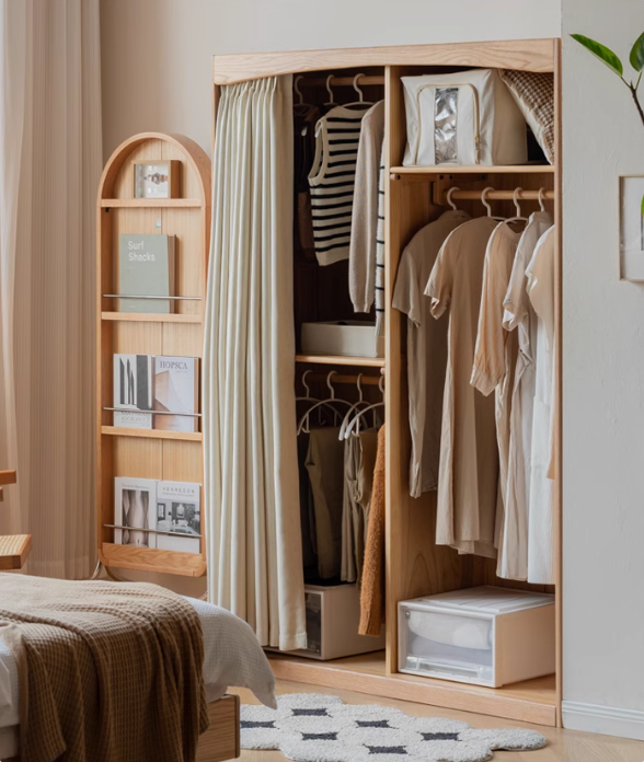 Oak, Solid Rubberwood Wardrobe Curtain Design.