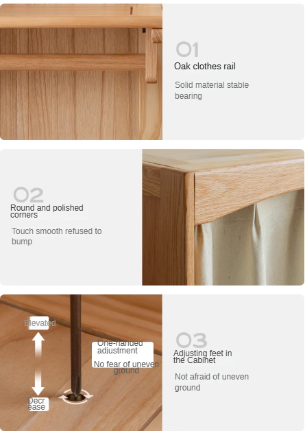 Oak, Solid Rubberwood Wardrobe Curtain Design.