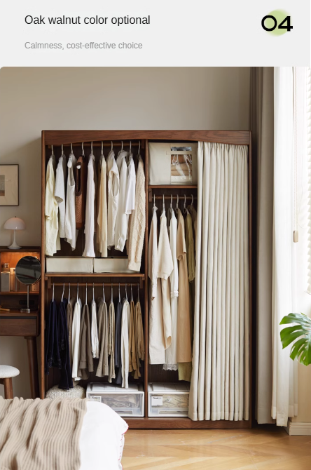 Oak, Solid Rubberwood Wardrobe Curtain Design.