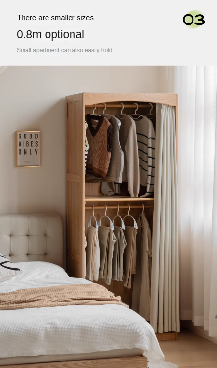 Oak, Solid Rubberwood Wardrobe Curtain Design.