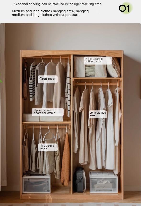 Oak, Solid Rubberwood Wardrobe Curtain Design.
