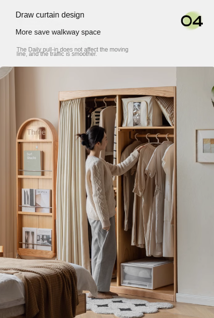 Oak, Solid Rubberwood Wardrobe Curtain Design.