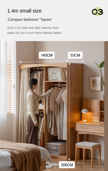 Oak, Solid Rubberwood Wardrobe Curtain Design.