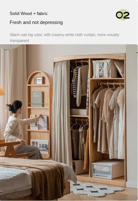 Oak, Solid Rubberwood Wardrobe Curtain Design.