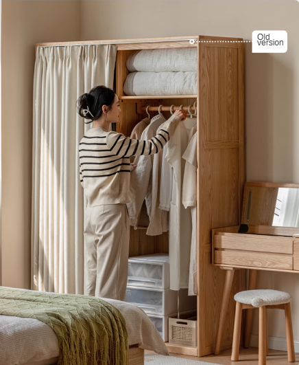 Oak, Solid Rubberwood Wardrobe Curtain Design.