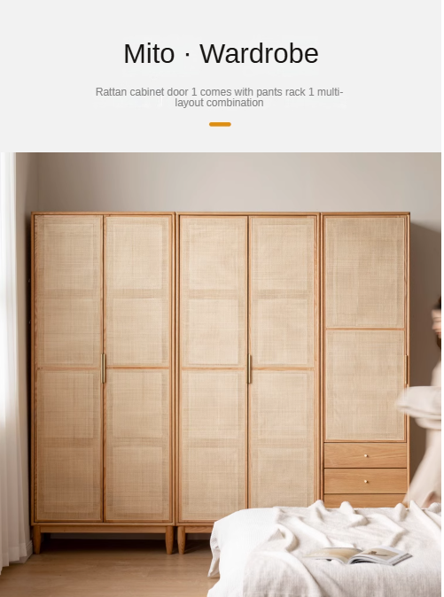 Oak Solid Wood Rattan Wardrobe.