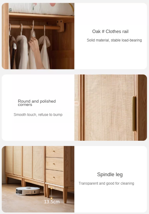 Oak Solid Wood Rattan Wardrobe.