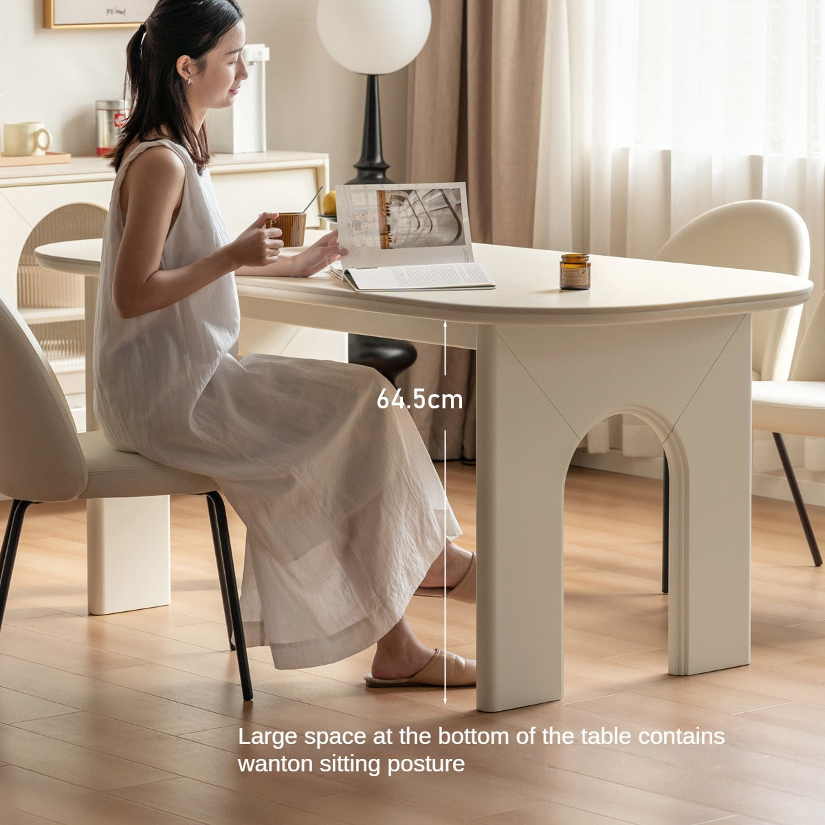 Solid Rubberwood Cream Style Rock Plate Dining Table.