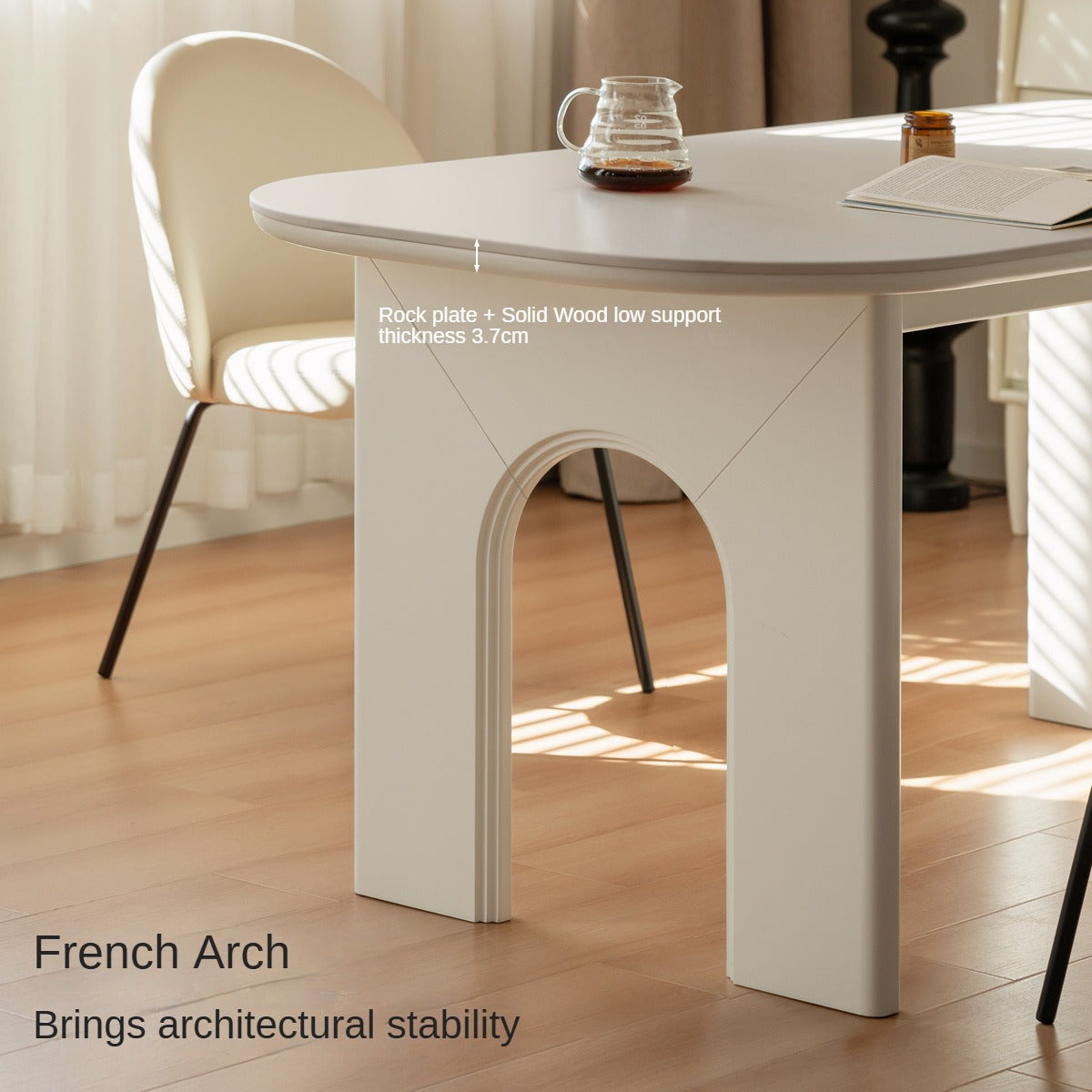 Solid Rubberwood Cream Style Rock Plate Dining Table.