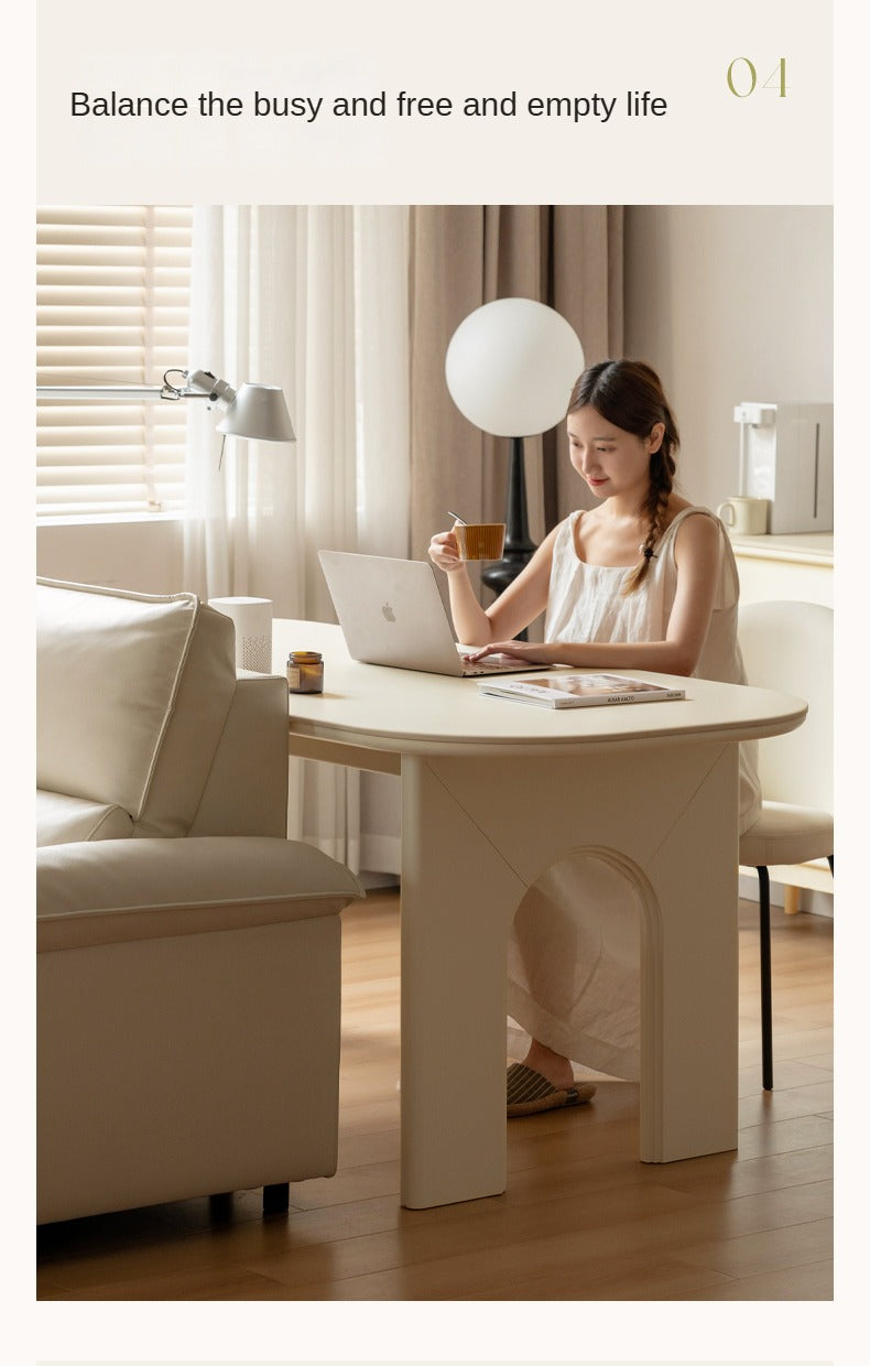 Solid Rubberwood Cream Style Rock Plate Dining Table.