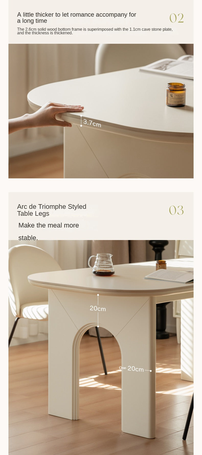 Solid Rubberwood Cream Style Rock Plate Dining Table.