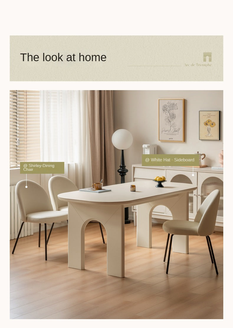 Solid Rubberwood Cream Style Rock Plate Dining Table.