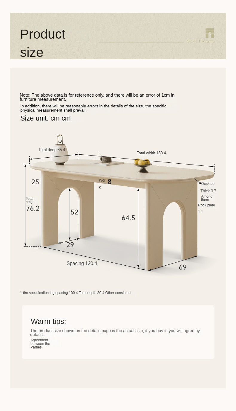 Solid Rubberwood Cream Style Rock Plate Dining Table.
