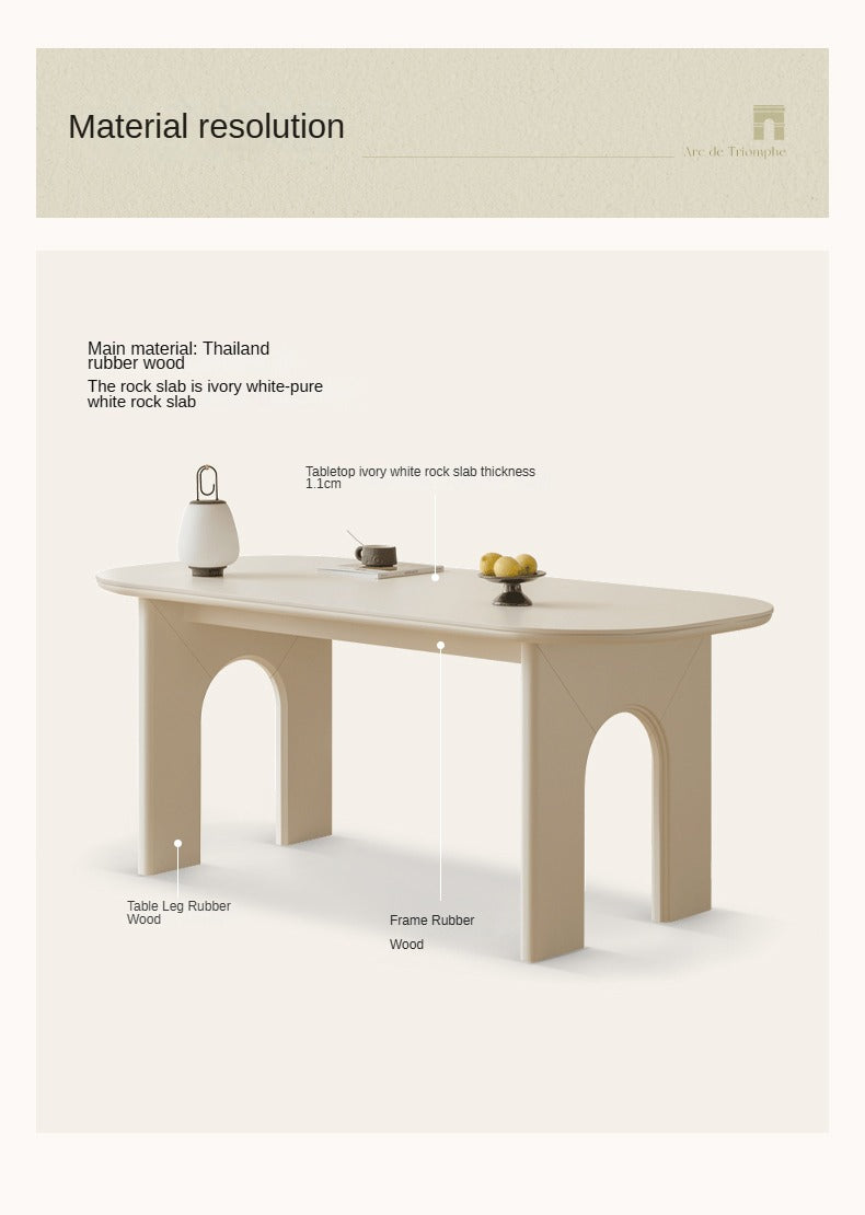 Solid Rubberwood Cream Style Rock Plate Dining Table.