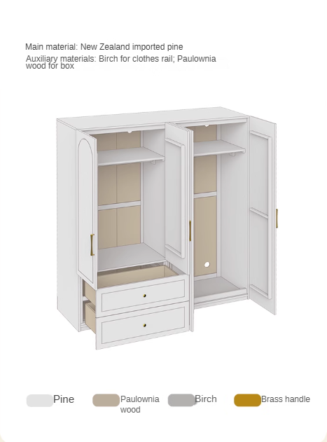 Pine Solid Wood Wardrobe French Cream Style.