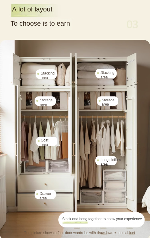 Pine Solid Wood Wardrobe French Cream Style.