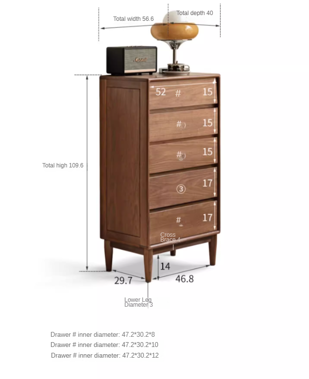 Black Walnut, Ash Solid Wood Chest of Drawers