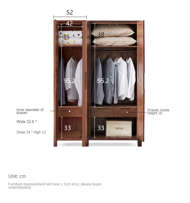 Oak Solid Wood Walnut Color Wardrobe.