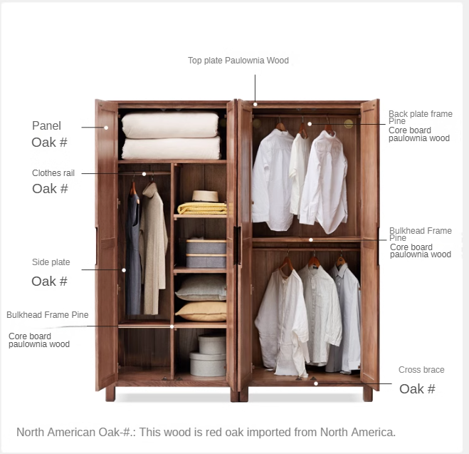 Oak Solid Wood Walnut Color Wardrobe.