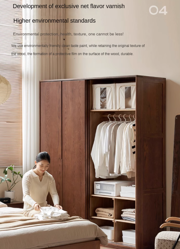 Oak Solid Wood Sliding Door Wardrobe.