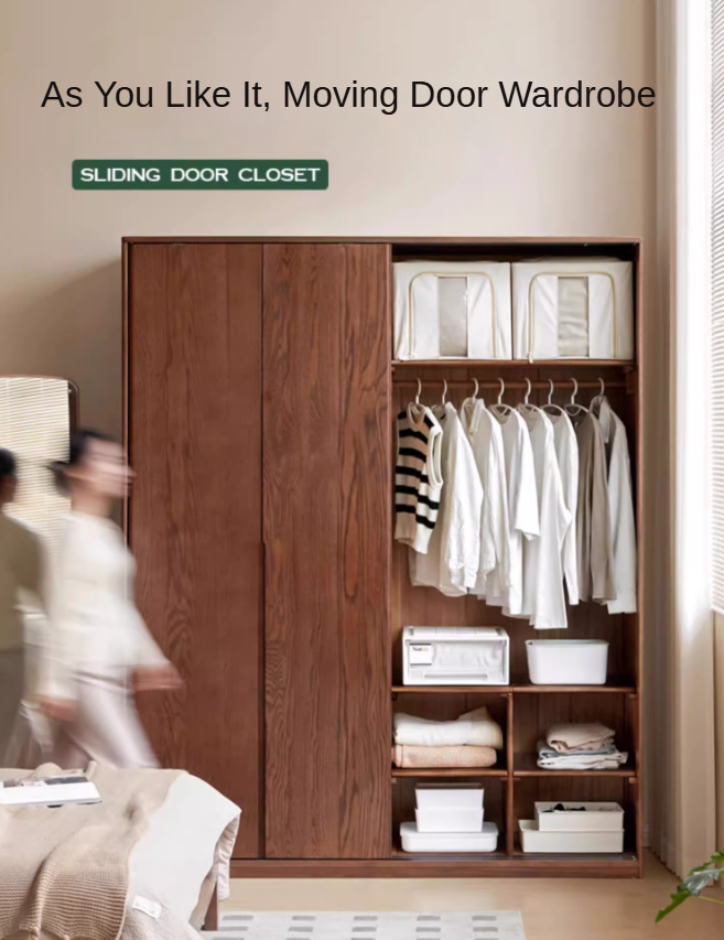 Oak Solid Wood Sliding Door Wardrobe.