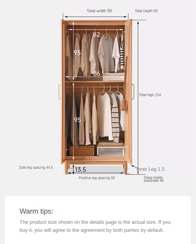 Oak Solid Wood Double Door Wardrobe.