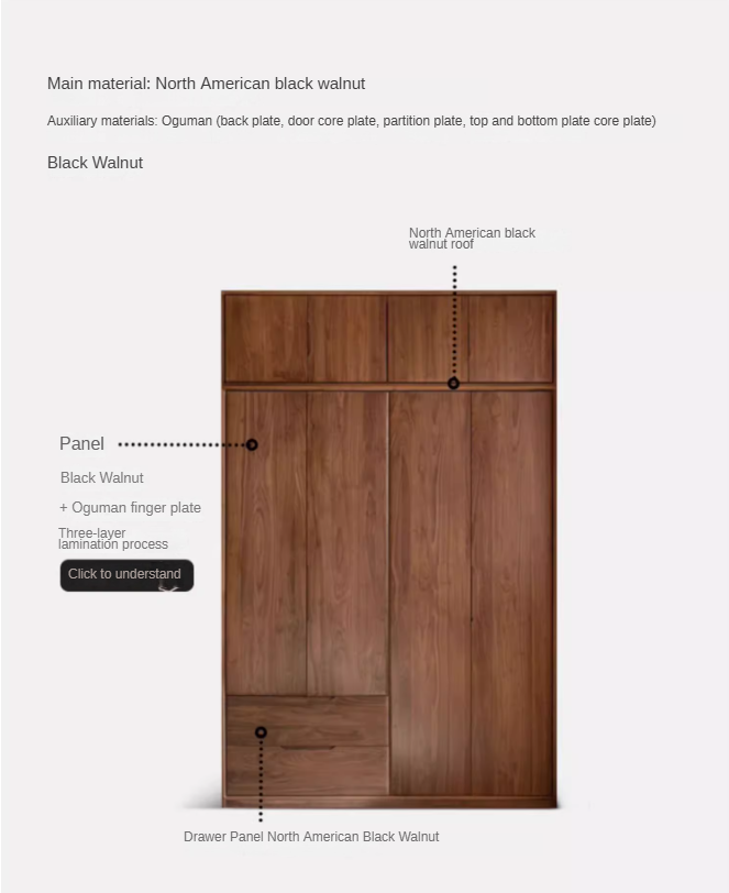 Black Walnut Solid Wood Large Wardrobe.