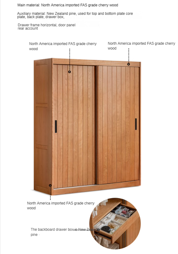 Cherry Wood Retro Wardrobe Sliding Door.