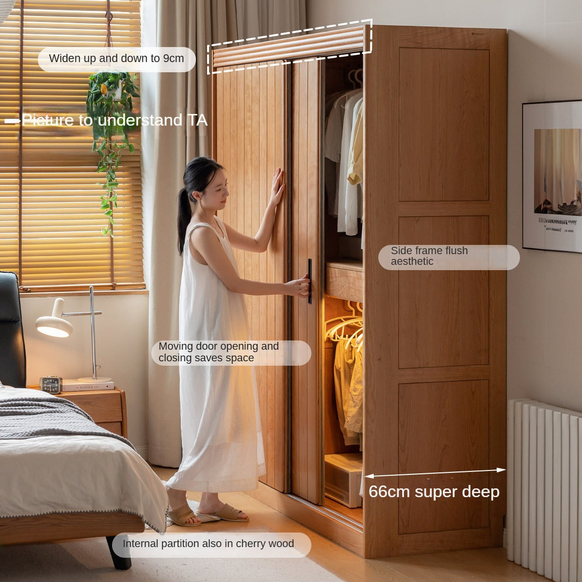 Cherry Wood Retro Wardrobe Sliding Door.