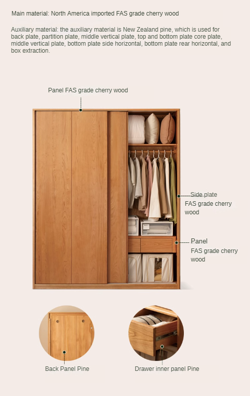 Cherry Wood Sliding Door Retro Wardrobe.