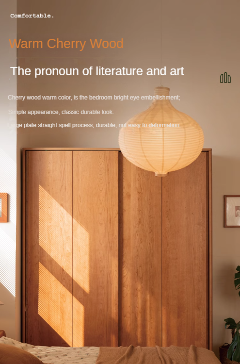 Cherry Wood Sliding Door Retro Wardrobe.