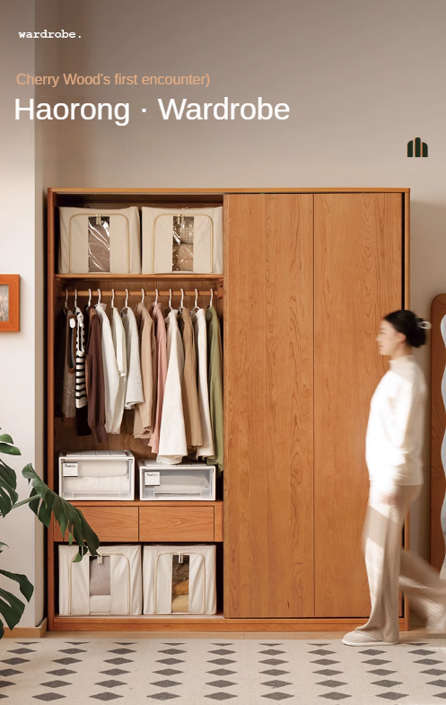 Cherry Wood Sliding Door Retro Wardrobe.